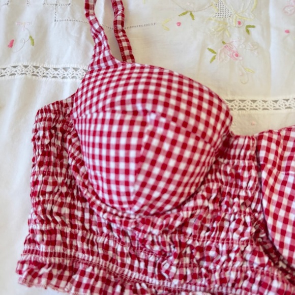 Missguided Red Checkered Ruffle Top - Picture 2 of 6